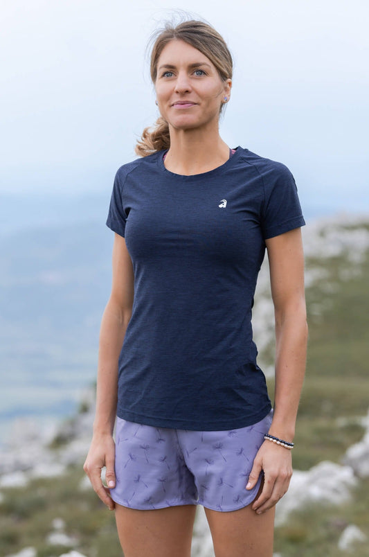 Light, cool and quick-drying women's t-shirt perfect for all summer hiking, trail running, climbing, mountainbiking. Made from synthetic materials in the EU.