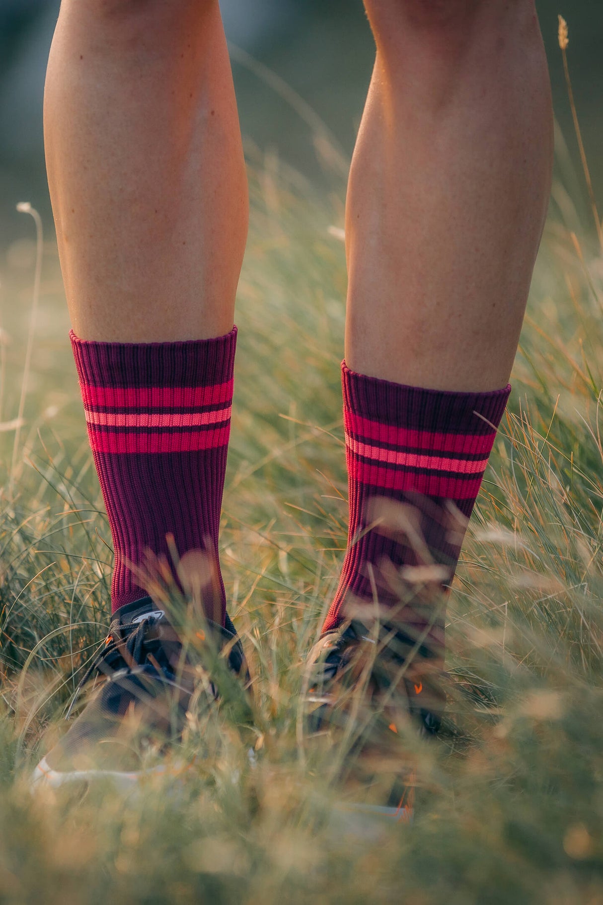 Summit Hike Crew Socks Alpine Princess Wild Berry magenta women's hiking socks anti-blister, seamless toe, padded, cushioning